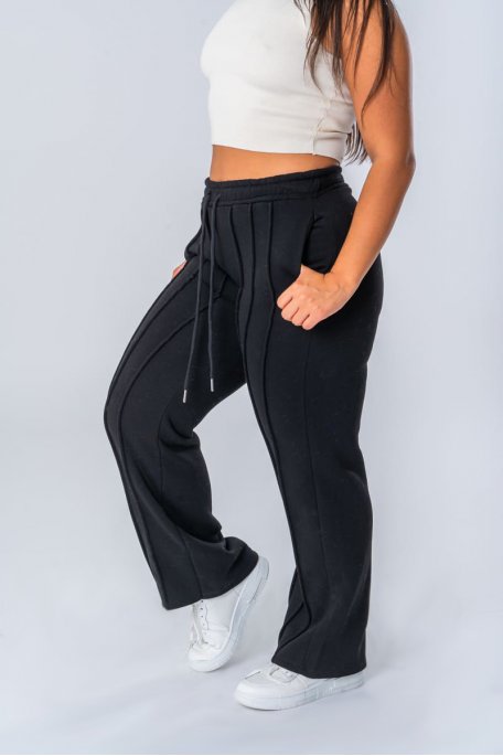 Pantalon de jogging coloris noir coupe droite - vue profil