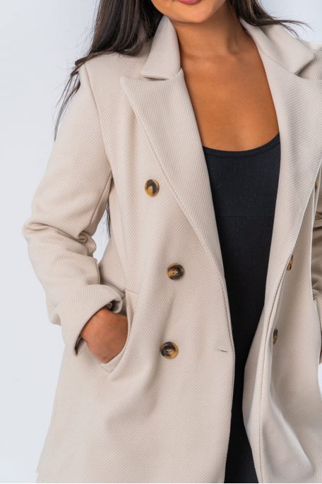 Manteau en laine mélangée coloris beige coupe mi-longue - vue détails