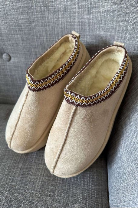 Mules fourrées à plateforme coloris beige - vue produit seul face