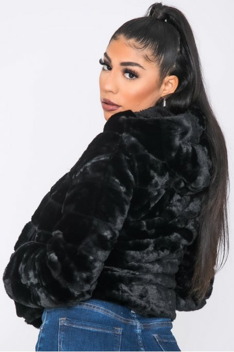 Veste fausse clearance fourrure femme noir