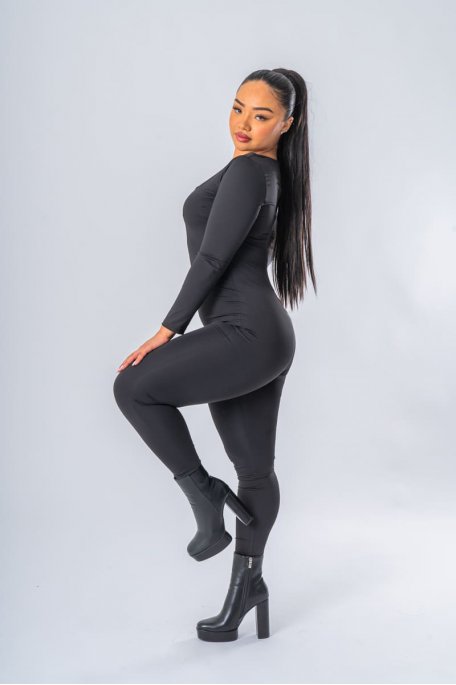 Black square-neck jumpsuit