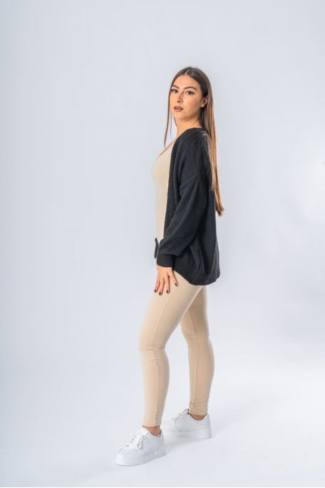 Combinaison manches longues moulante beige col carré - vue profil
