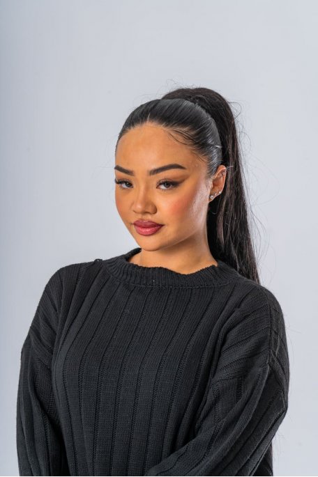 Ensemble oversize en maille pull et pantalon coloris noir - vue portrait
