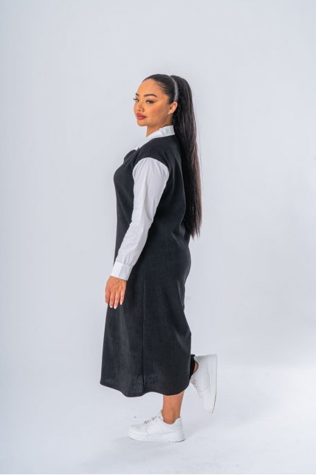 Robe pull chemise longue noir longue - vue profil