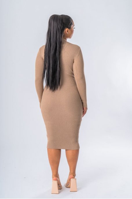 Robe longue moulante pailletée taupe - vue dos