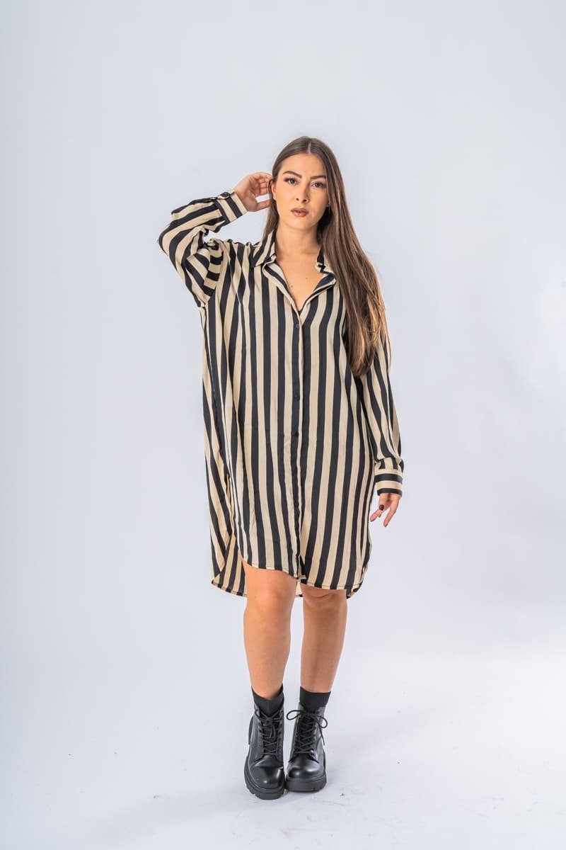 Black striped long flowing shirt Cinelle Paris fashion for women