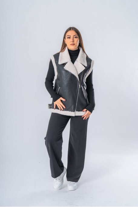 Veste bombardier sans manches double face noir - vue face entier