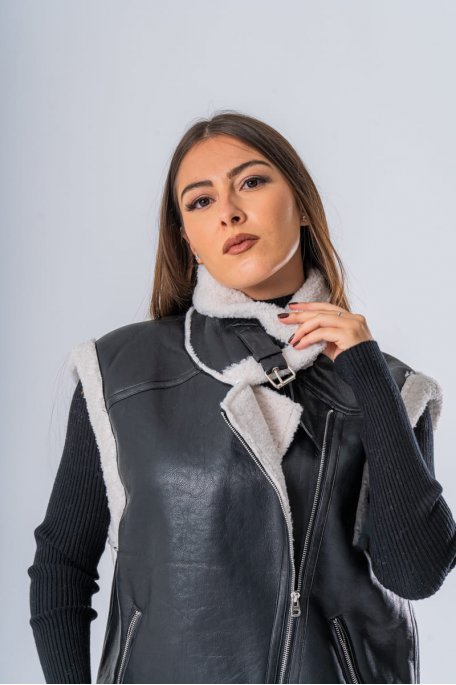 Veste bombardier sans manches double face noir - vue détails