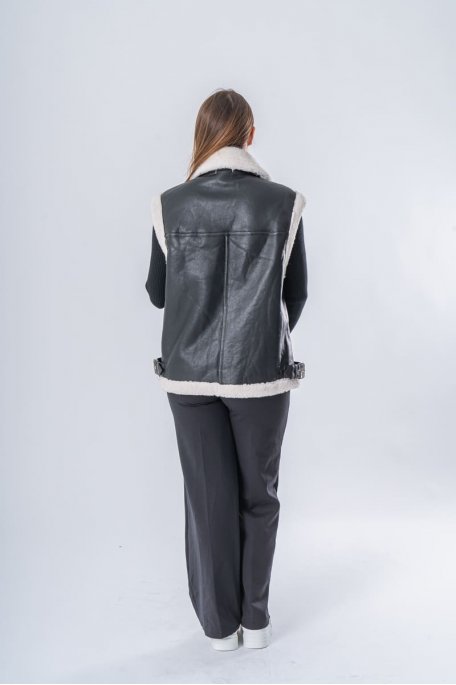 Veste bombardier sans manches double face noir - vue dos