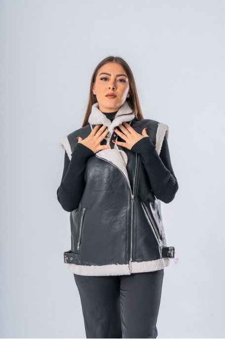 Veste bombardier sans manches double face noir - vue portrait