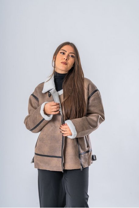 Veste bombardier double face taupe - vue portrait