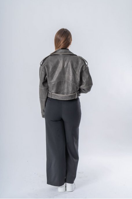 Veste style motard court en simili cuir coloris noir - vue dos