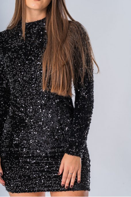 Robe courte à sequins noir - vue détails