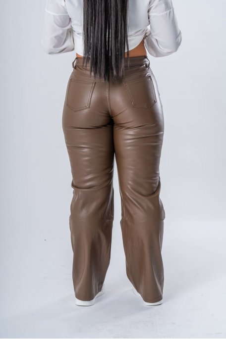 Pantalon droit simili marron - vue dos