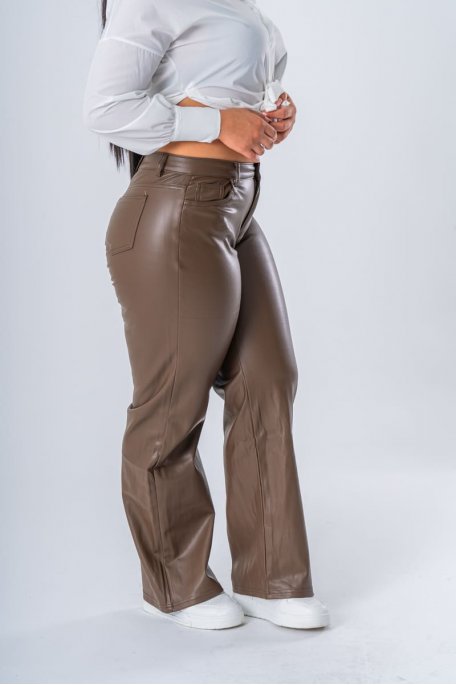 Pantalon droit simili marron - vue profil