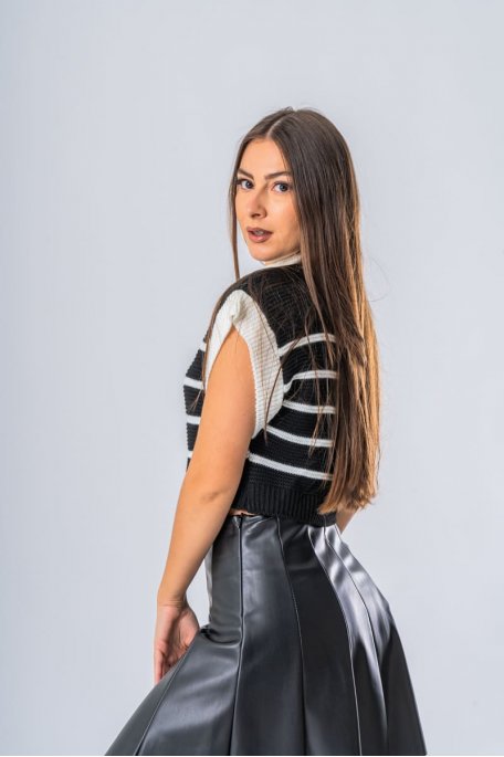 Pull rayé manches courtes noir - vue profil
