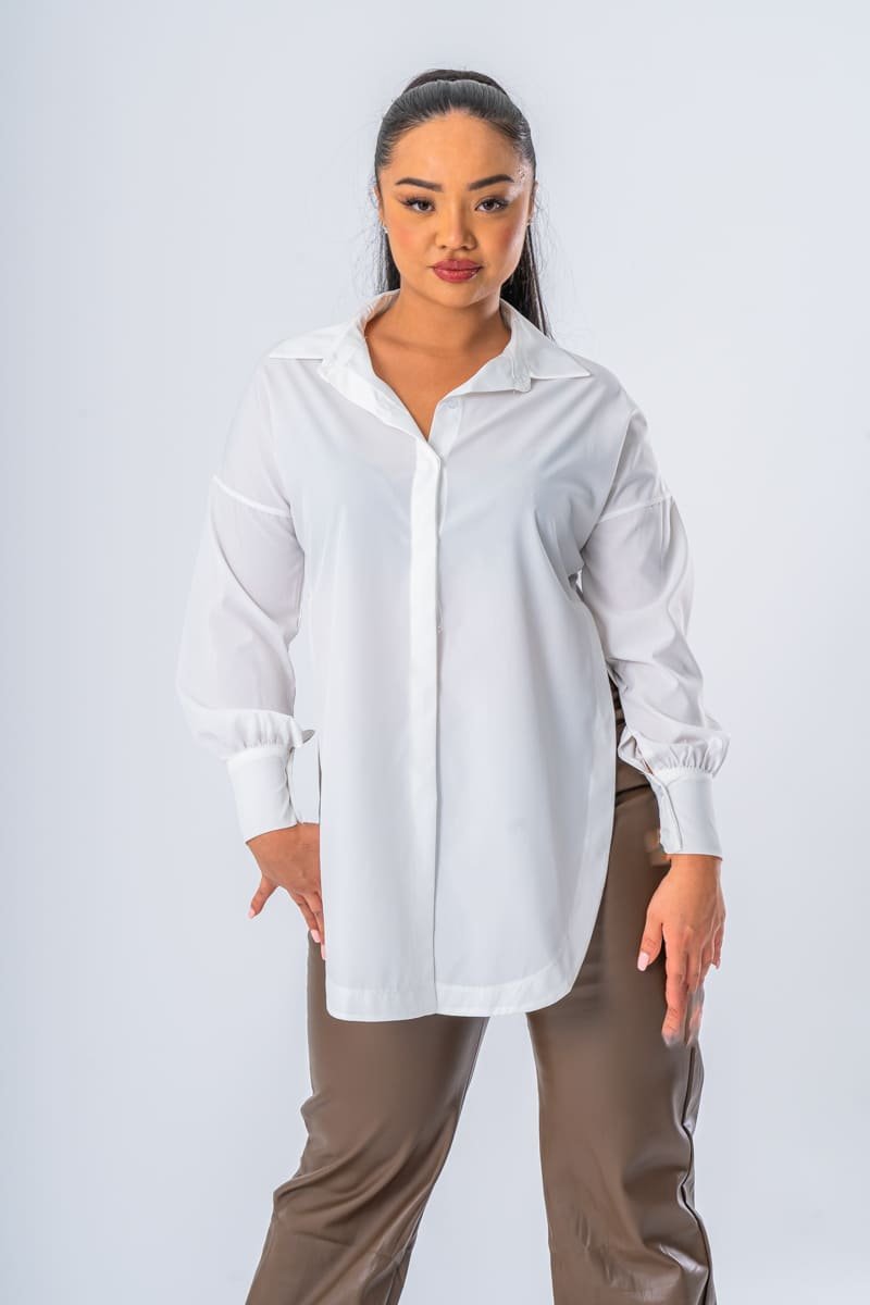 Chemise longue fentes cotés blanc - vue face portrait