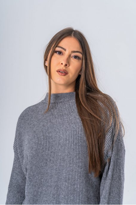 Ensemble maille pull et pantalon flare gris - vue portrait