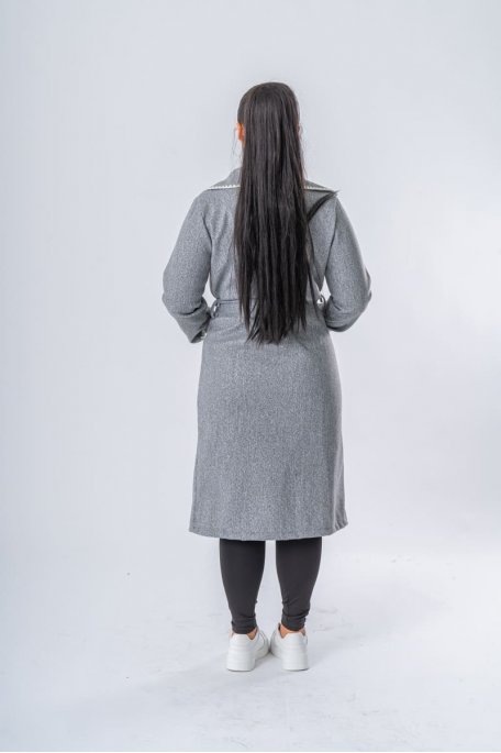 Manteau long à bords crochetés gris - vue dos