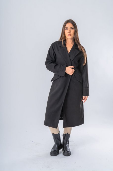 Langer Mantel mit breitem Schnitt schwarz