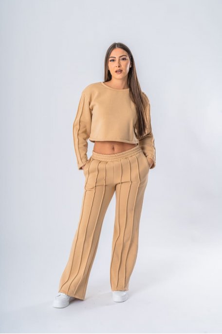 Camel striped sweatshirt and jogging set