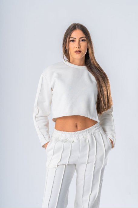 Ensemble sweat jogging à bandes blanc - vue zoom