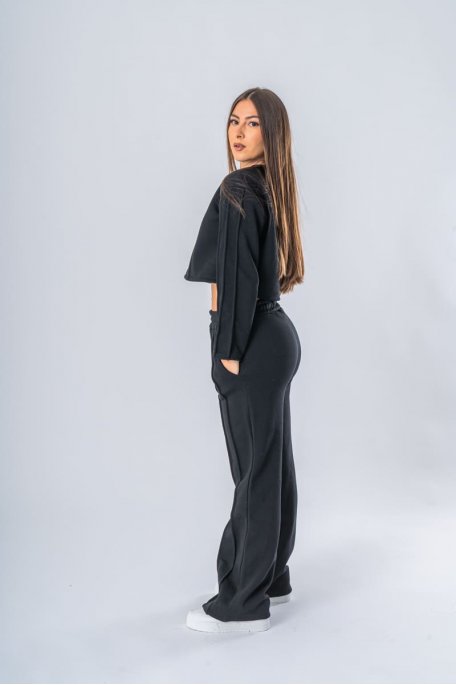 Ensemble sweat jogging à bandes noir - vue profil