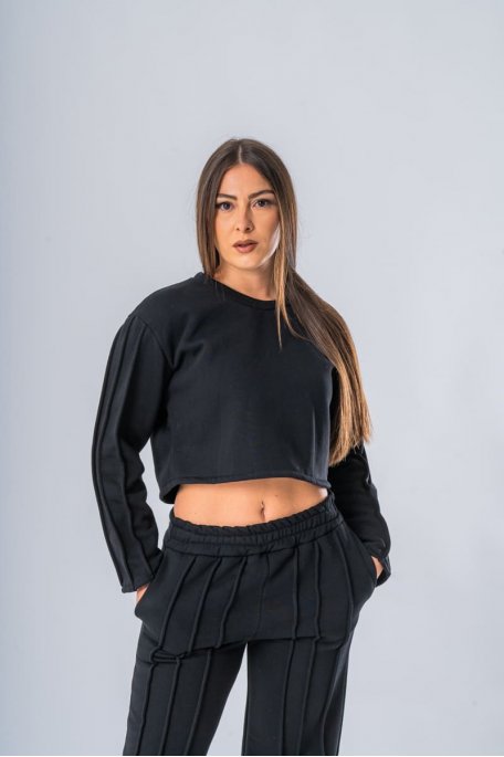 Ensemble sweat jogging à bandes noir - vue portrait