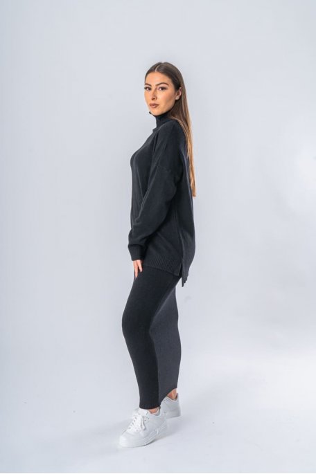 Ensemble pull et jupe ultra doux noir - vue profil