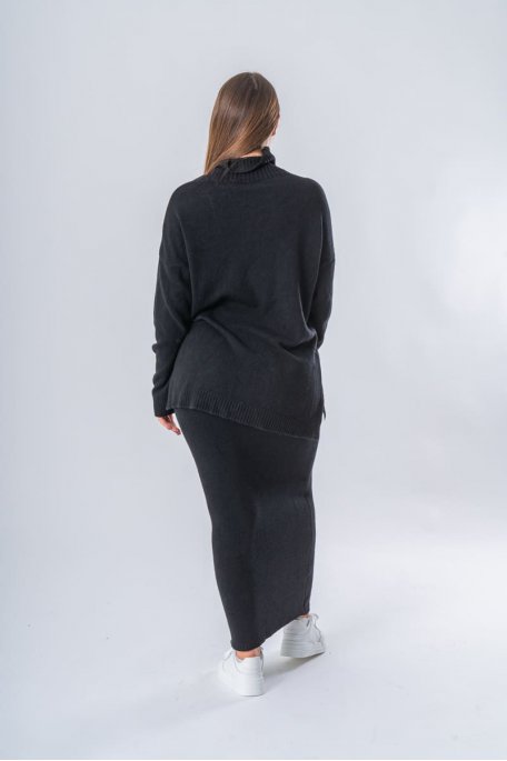 Ensemble pull et jupe ultra doux noir - vue dos