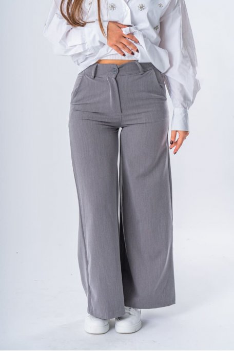 Pantalon de tailleur large gris - vue face