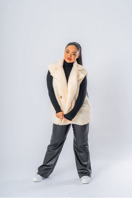 Veste sans manches en sherpa beige - vue face entier