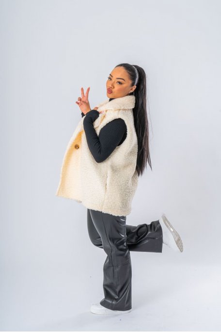 Veste sans manches en sherpa beige - vue profil