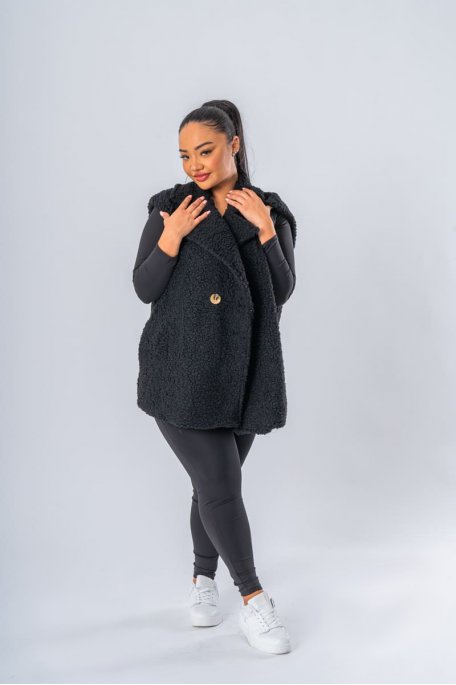 Veste sans manches en sherpa noir - vue face entier