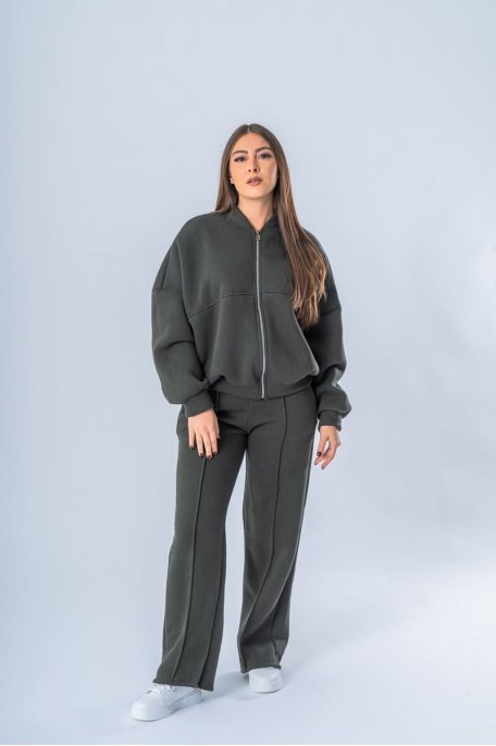 Ensemble gilet et pantalon nervuré kaki - vue face entier