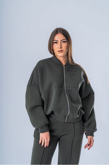 Ensemble gilet et pantalon nervuré kaki - vue portrait