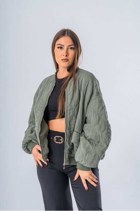 Quilted bomber jacket with khaki zip