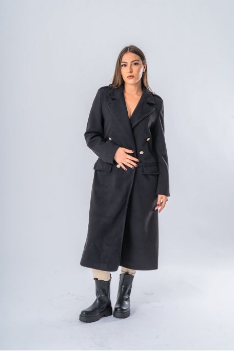 Manteau long boutons officier noir