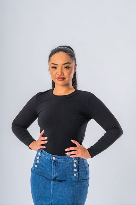 Ribbed top, long sleeves, black