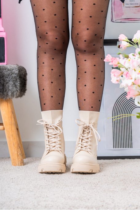 Black bi material lace up boots Cinelle Paris fashion for women