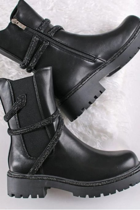 Black rhinestone ankle boots