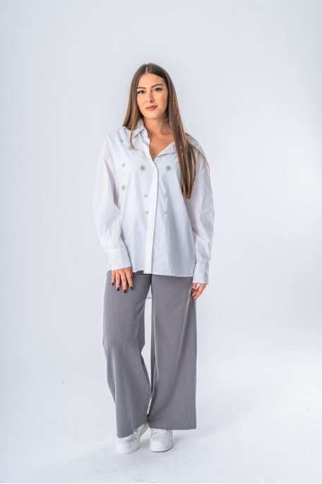 Chemise en coton strass bijoux blanc - vue face entier