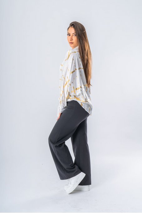Chemise satinée nouée devant détails dorés blanc - vue profil