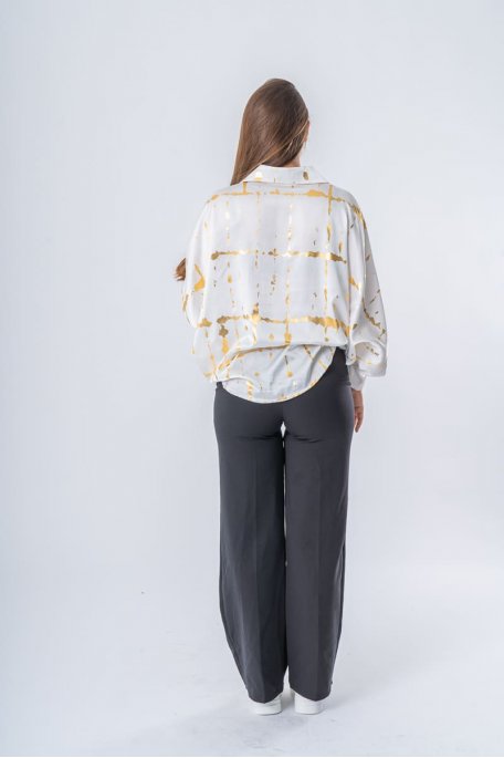 Chemise satinée nouée devant détails dorés blanc - vue dos