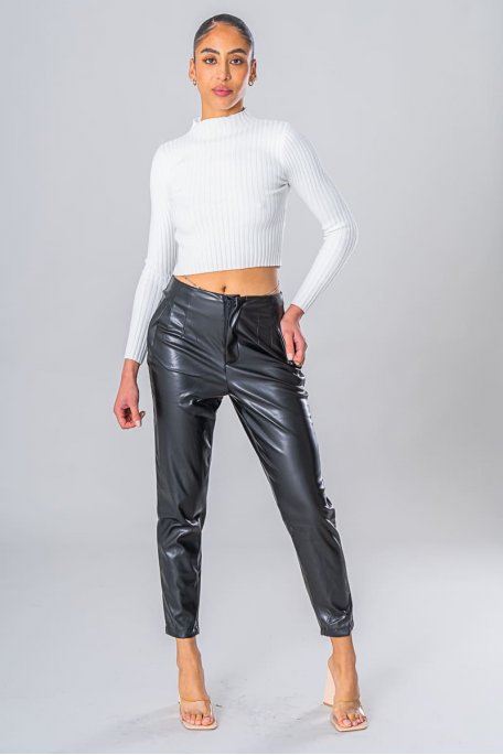 Pantalon tailleur simili cuir noir