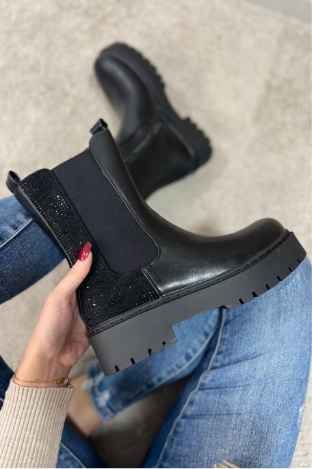 Black rhinestone booties