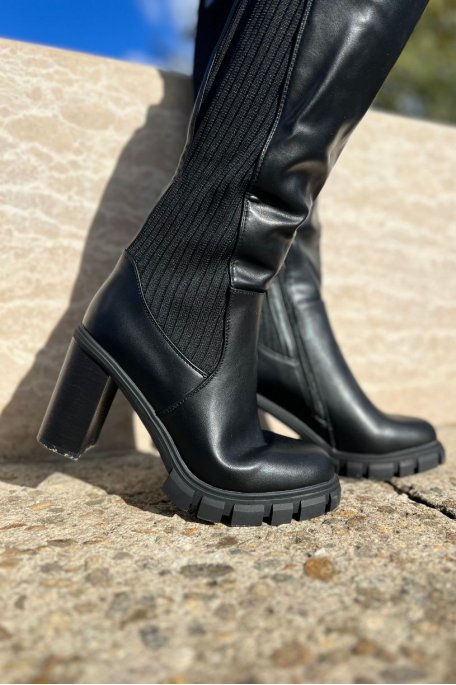 Bottes a talons bi matiere noir Cinelle Paris mode femme tendance