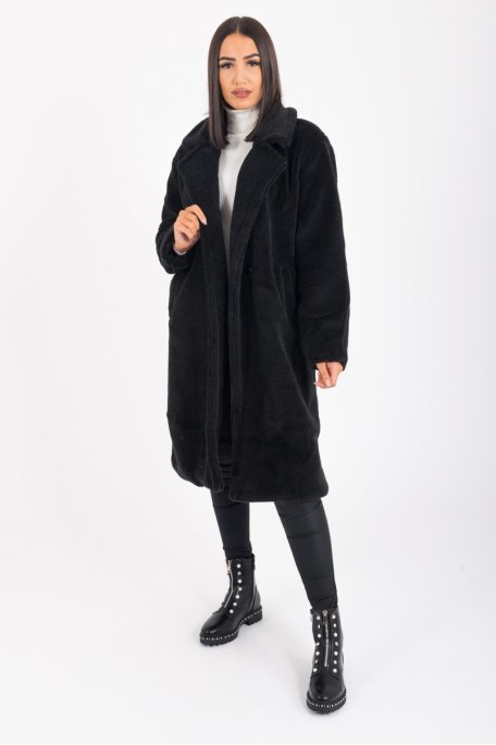 Manteau teddy oversize noir