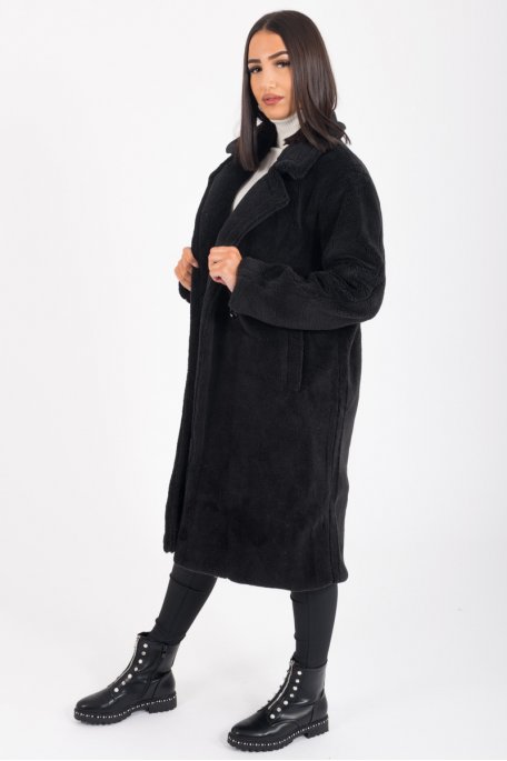 Manteau teddy oversize noir