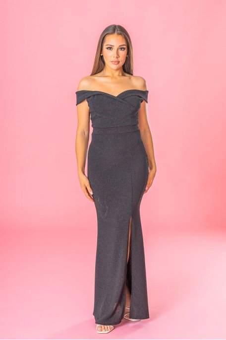 copy of Long strapless mermaid dress with black sequined slit